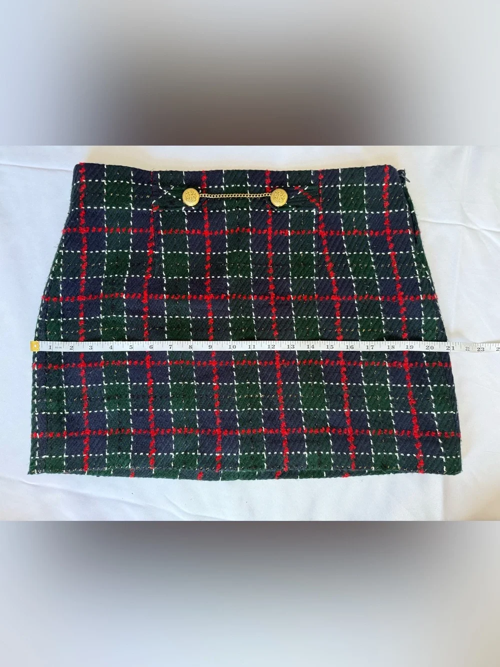 Zara Blue Green Red Tartan Plaid Knit Mini Skirt Size Large